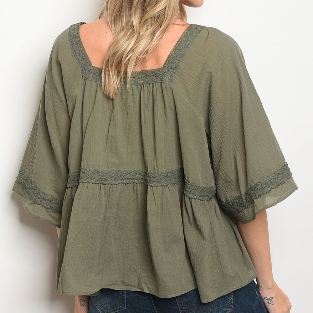 Olive green boho blouse